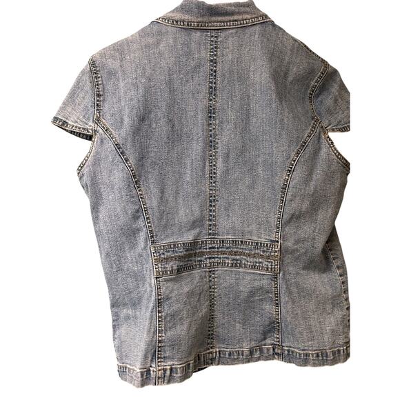 Ratio Liz Claiborne Denim Stretch Shirt Medium Button Front Short Sleeve - Picture 3 of 7